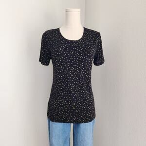 Vintage Y2K Link Up Celestial Print Black Nylon Stretchy Fitted Tee Shirt M